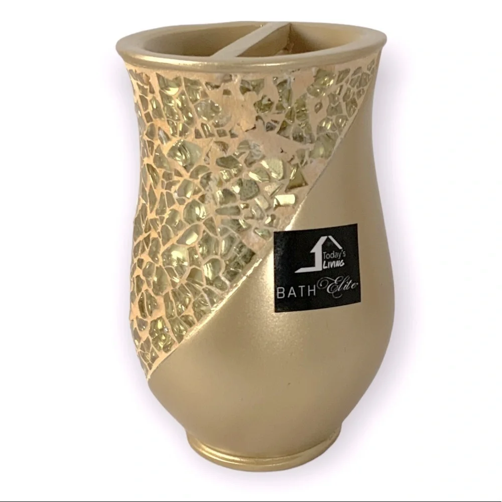 Champagne Gold Mosaic Glass Sparkle Sinatra Bath Accessory Matching 3 Piece Set